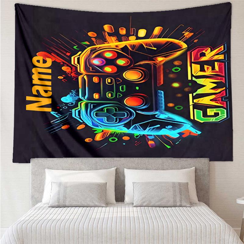 Custom Name Game Controller Print Tapestry, Backdrop, Easy Setup, Ideal for Bedroom, Office & Living Room, with Aesthetic Wall Hanging Decor.