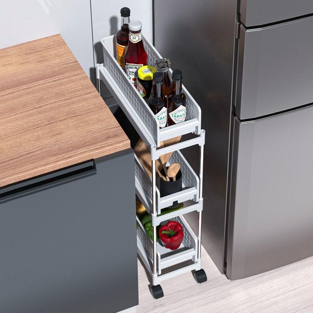 Pull-Out Design Mobile Storage Rack Tiered Structure Space-Saving Wheeled Organizer Multi-Layer Large Capacity