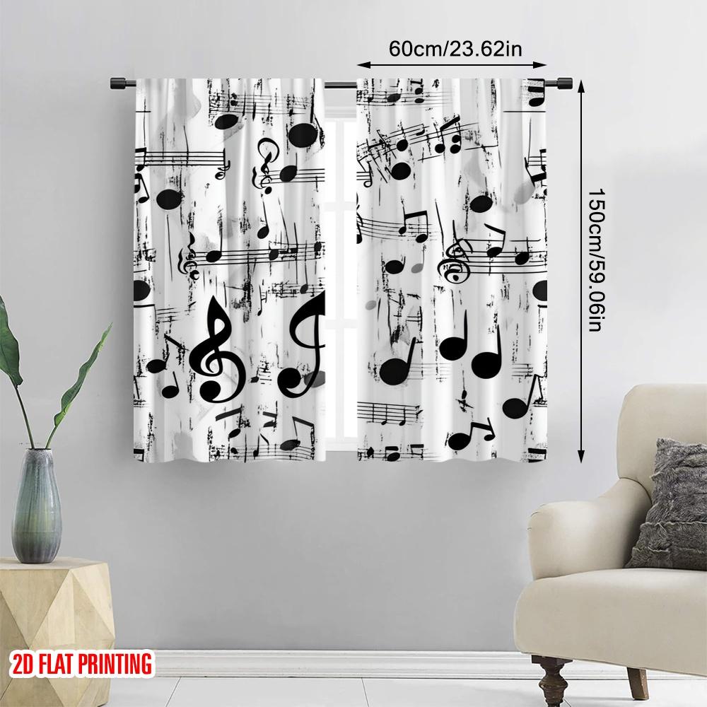 2pcs,2D Plane Printing Curtains Musical Chaos Versatile Fabric (without Rod) Holiday Use for Bedroom, Living Room