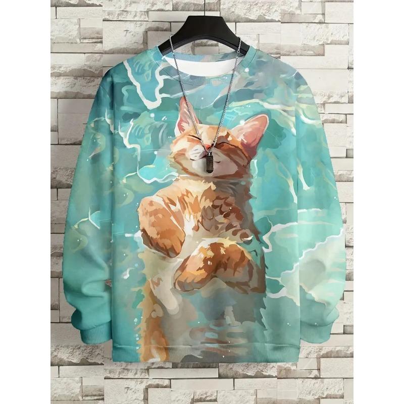 Cartoon Women's Long Sleeve T Shirt Casual Autumn T Shirt Tops Animal Cat Pattern Fashion OverSize Ladies Clothing