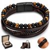 Men' Leather Bracelet with Beads, Bead Bracelet, Brown Titanium