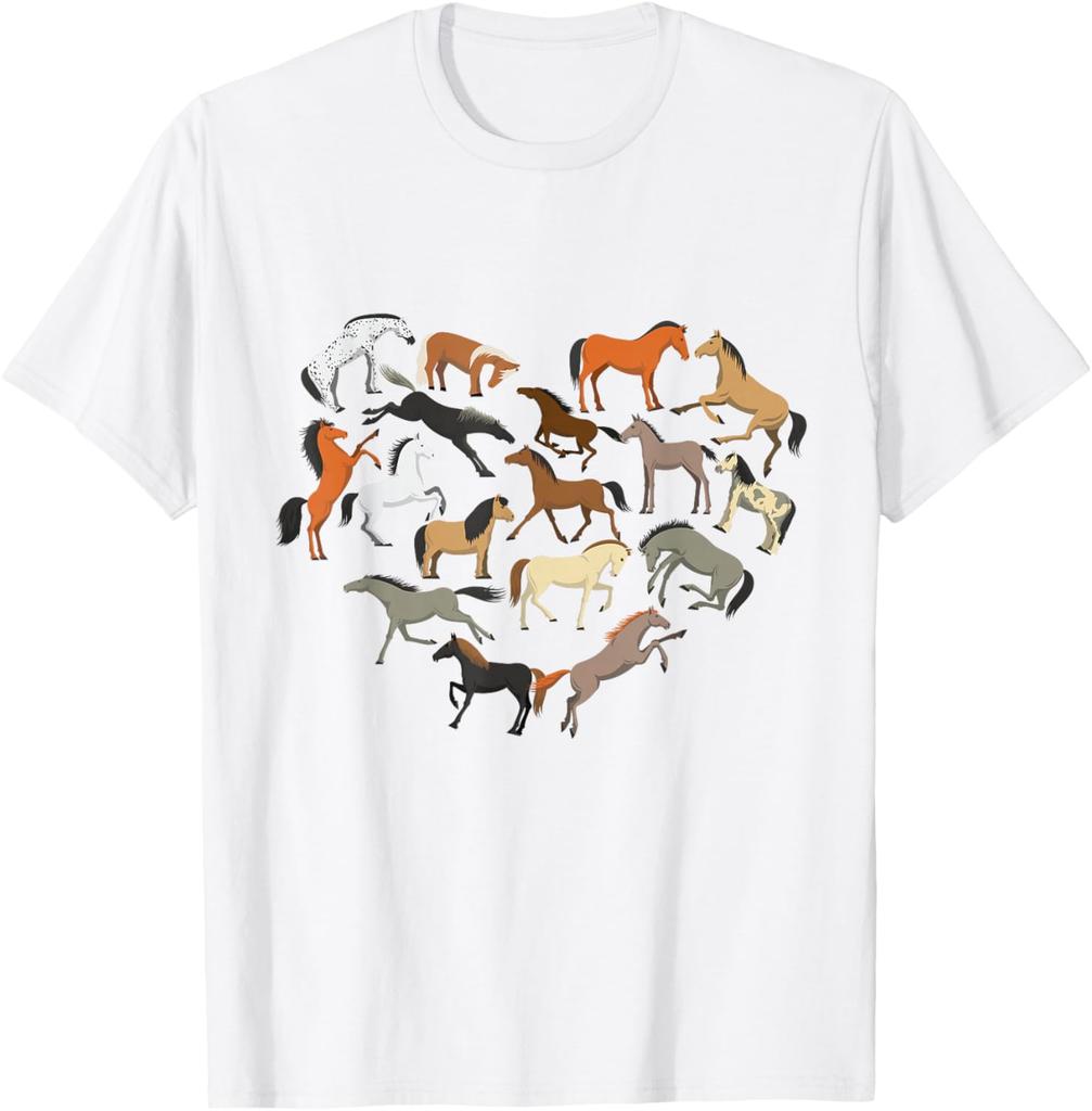 Horse Heart Collage Graphic Tee Horse Lover Farm Rider Casual Short Sleeve T-Shirt Men Women