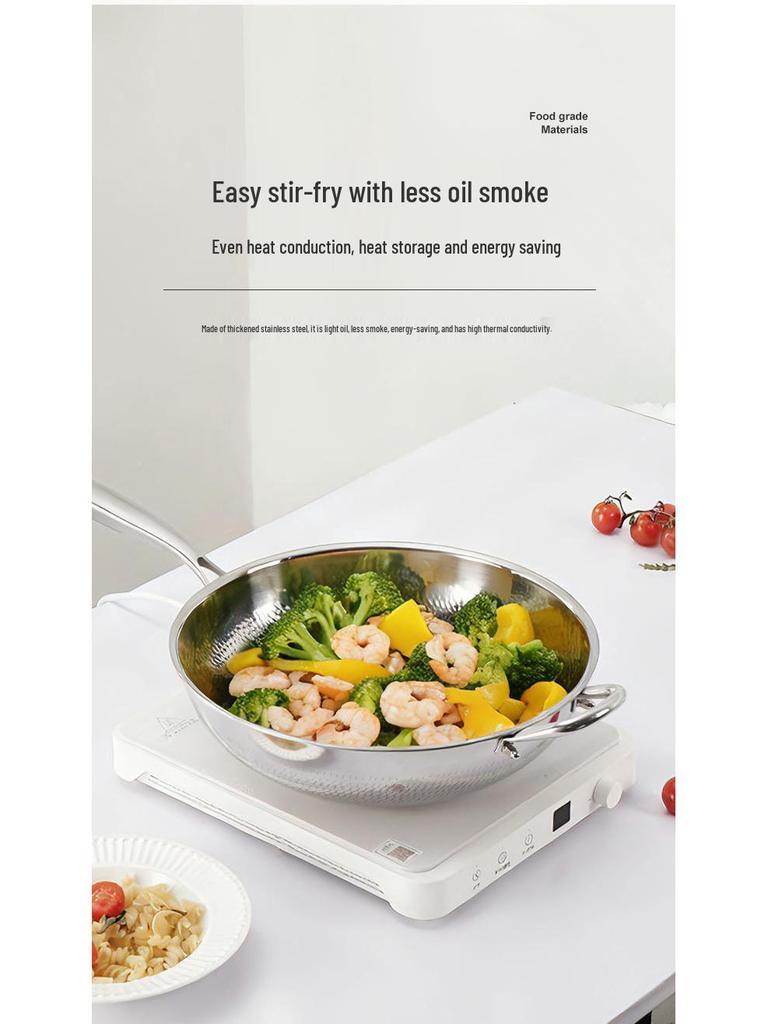 Non-stick 304 Stainless Steel Hammered Wok for Gas and Induction Cooktops