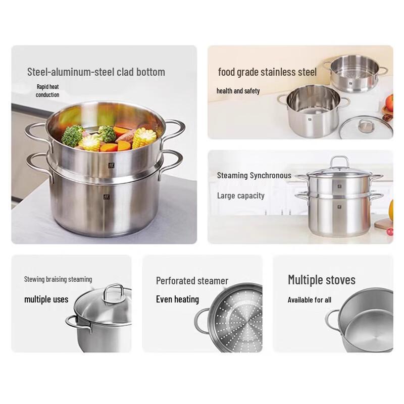 Zwilling Nova Plus 24cm Stainless Steel Deep Stock Pot & Steamer Set