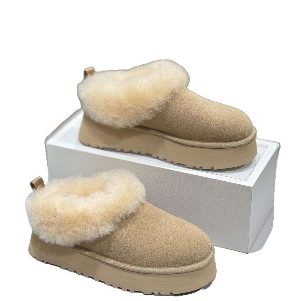 Sheepskin version! Small thick-soled heightening snow boots women's retro comfortable soft-soled plush thickened fluffy shoes short boots