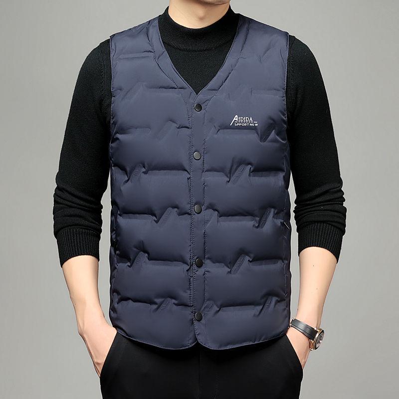 

Men s Lightweight Short Winter Down Vest 2025 - Slim Fit Warm Fashion Waistcoat L 100-120 cm тёмно-синий