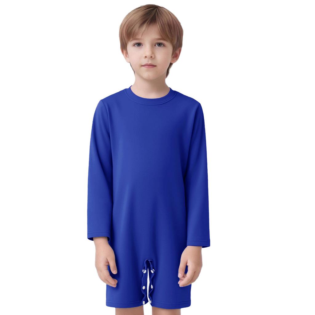 Combinaison Adaptative Unisex pour Enfants Col Rond Manches Longues Boutons-Pression à l'Entrejambe Couleur Unie Besoins Spéciaux