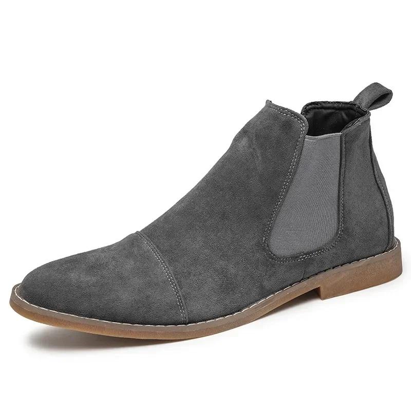 Yellow Chelsea Boots Men Pointed Comfortable Dress Boots Fashion Men Slip On Cheap Men's Suede Shoes Zapatos Hombre Casual 2024
