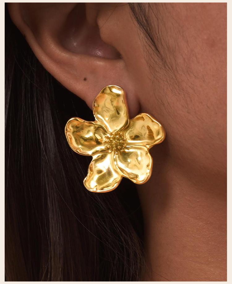 Flower Earrings Studs for Women Nickel Free, Chunky Stainless Steel Personality Big Pearl Floral Stud Earring Christmas Gift