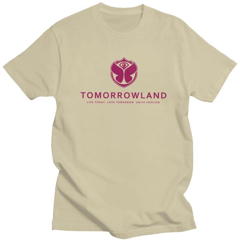 Niestandardowy T-shirt Tomorrowland dla mężczyzn z krótkim rękawem, fajny belgijski T-shirt do muzyki tanecznej, luźny krój, 100% bawełna, prezent