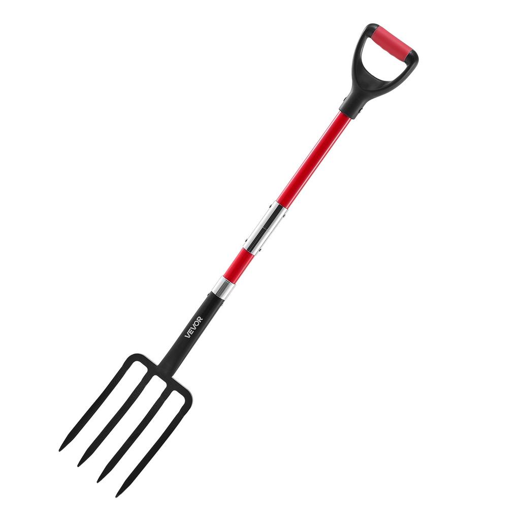 VEVOR Garden Fork, 4-Tine Gardening Pitchfork with Fiberglass Handle, 45 In Heavy Duty Digging Fork with Y Grip