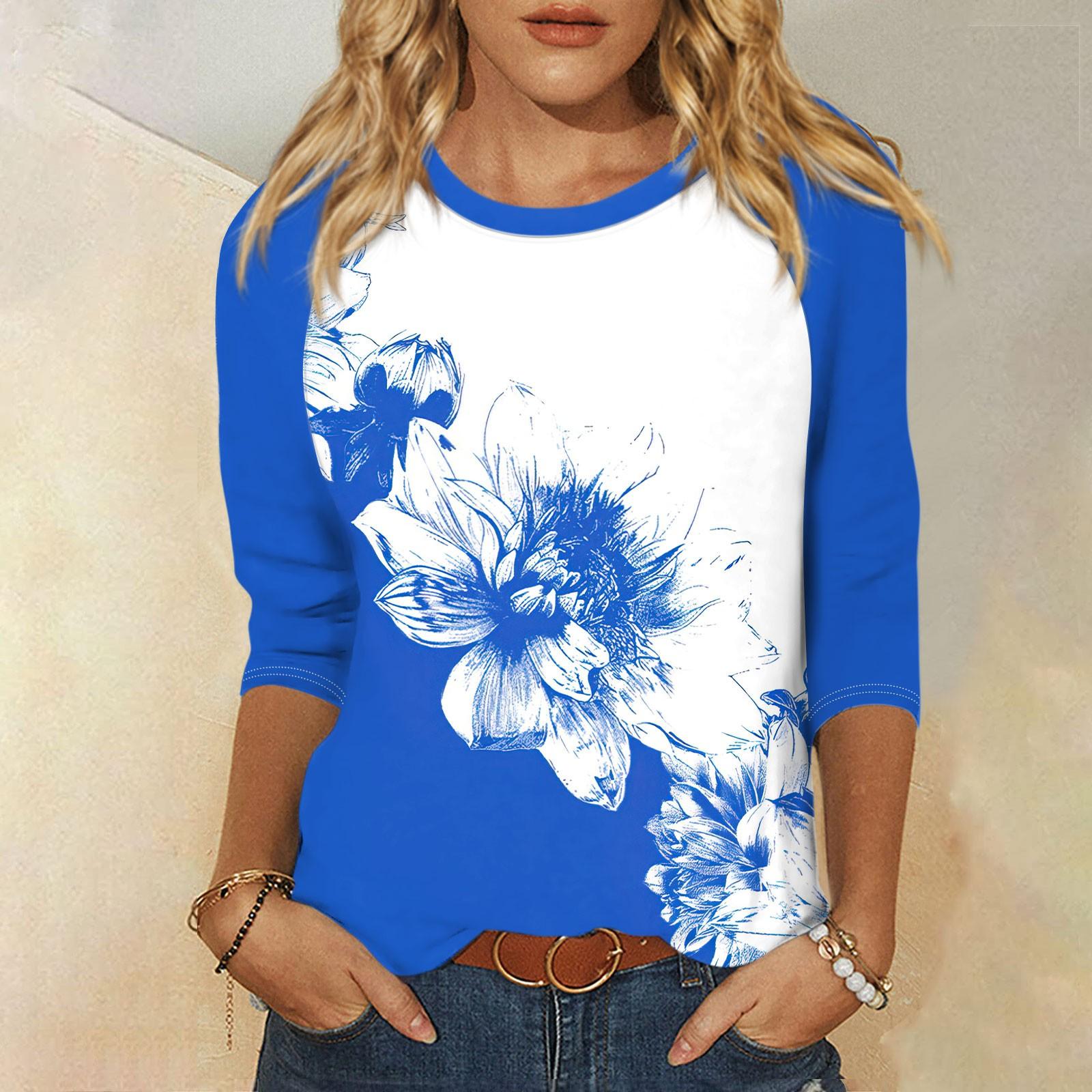 

Женская модная повседневная рубашка с круглым вырезом и рукавами 3/4, свободная футболка с принтом, женский топ XXL