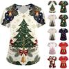Women's Caregiver Uniform with Christmas Print, V-Neck, Short Sleeve, Pockets, Loose Fit