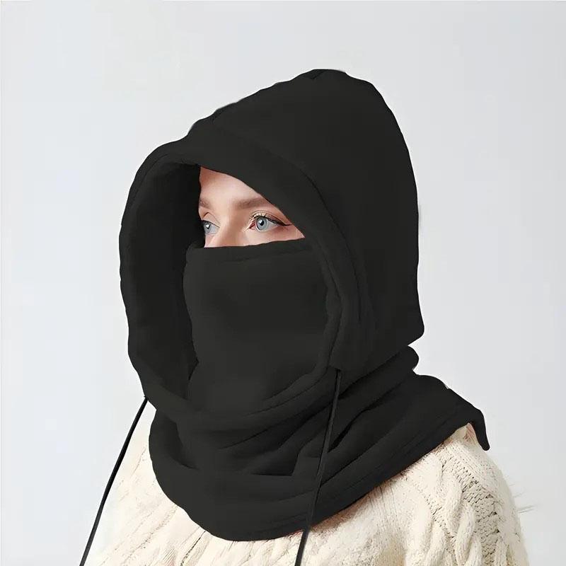 

Женская зимняя ветрозащитная лыжная маска и манишка-капюшон. Двусторонняя толстая шапка. Дышащая маска для лица и головной убор. чёрный