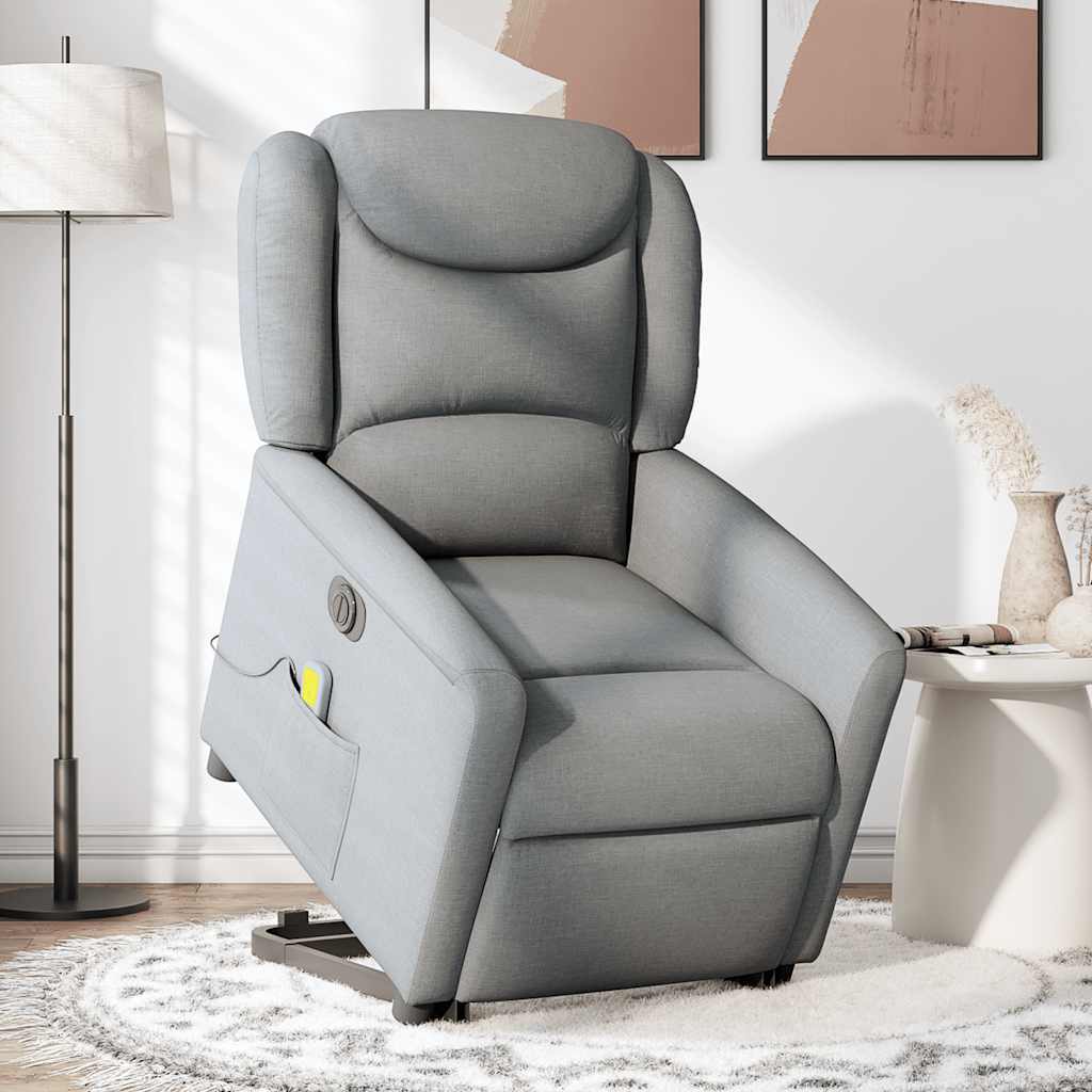Electric Massage Chair with Rising Function Light Grey Fabric