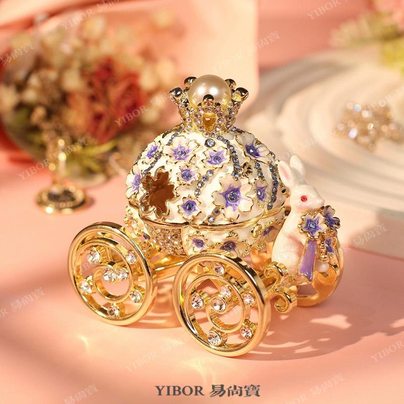 Cloisonné Kaninchen Kutsche Schmuckschatulle, Cartoon Leichter Luxus Figur, Emaille Handwerk Heimdekor für Regal Display Geschenk