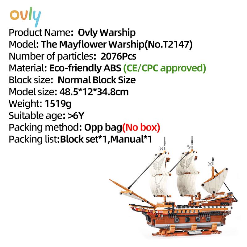 2076pcs Pirates Of The Mayflower Warship Building Blocks Boat Bricks Caribbean MOC Assembly Toys For Kids Birthday Gifts
