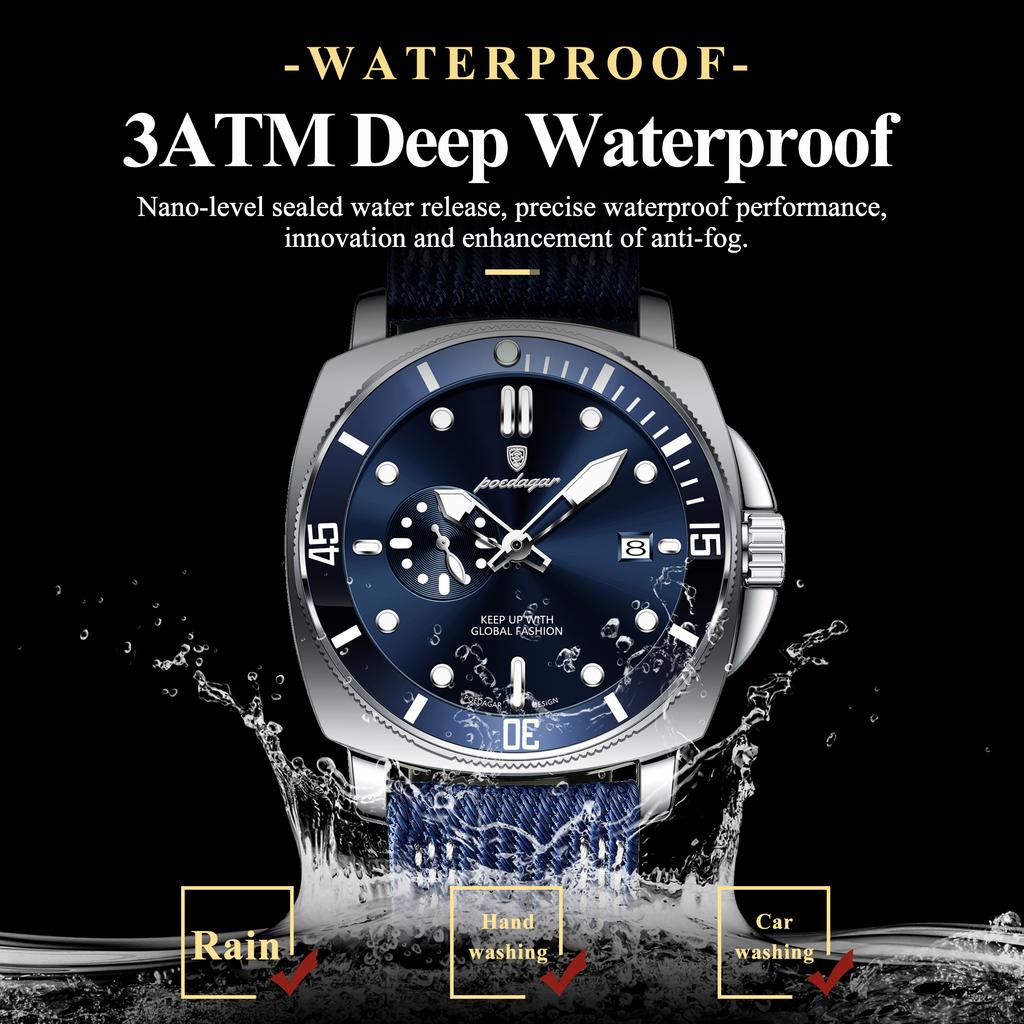 Luxury Trendy Man Wristwatch Square Dial Waterproof Luminous Date Week Men Watch Simple Business Quartz Leather Men's Watches Reloj