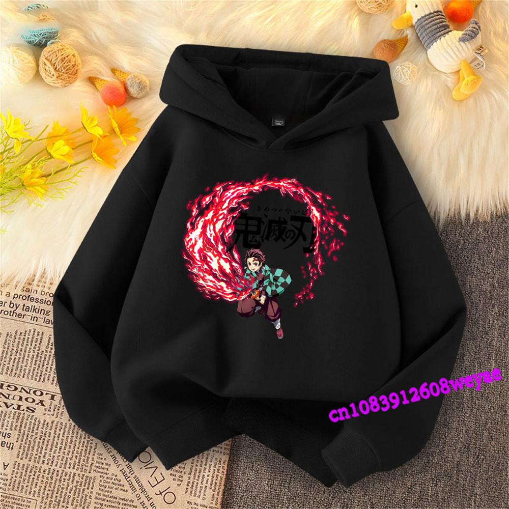 Demon Slayer Frühling und Herbst Kinder Jungen und Mädchen mit Kapuzenpullover Pullover Top Cartoon Druck Kinder Sportbekleidung Mantel