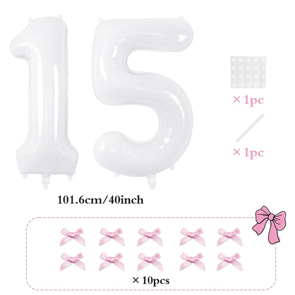 2pcs101.6cm Pink Bow Decoration White Digital Balloon for Birthday Anniversary Wedding Graduation Season New Year Decoration