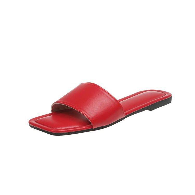 Flat-bottomed slippers women's summer outer wear new summer square head one-word drag large size cool slippers factory