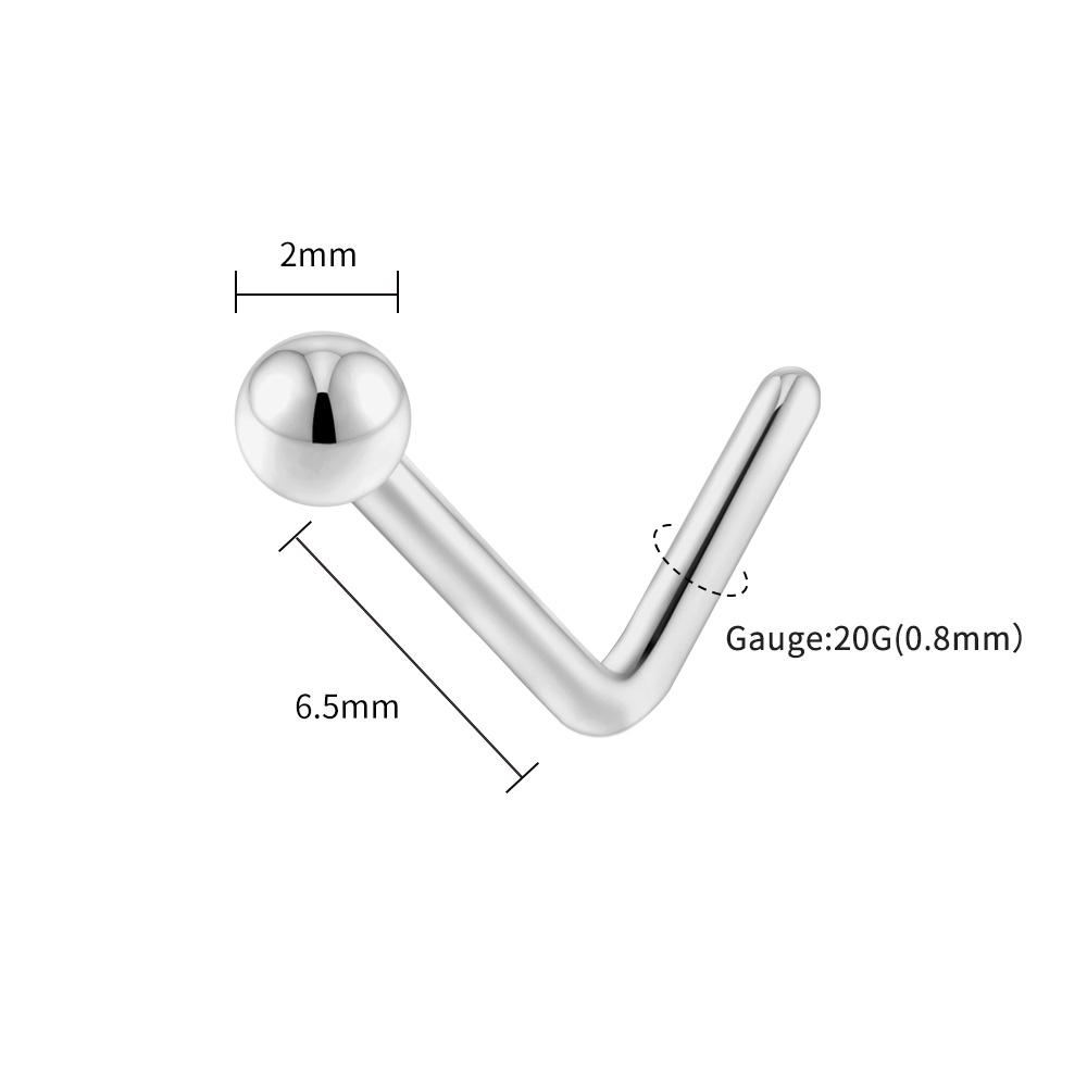 Right Grand ASTM F136 Titanium 20G L-Shaped Nose Nostril Stud Piercing Jewerly CZ/Ball/Heart/Star Nose Screw Stud Ring for Women