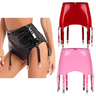 Womens Lingerie Garters Patent Leather Design Metal Clips Nightwear Club Costume Stage Performance Accessory