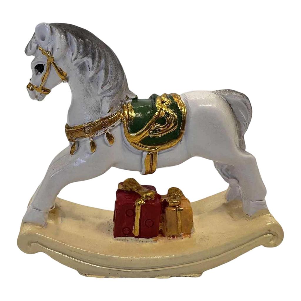 Small Christmas Rocking Horse Decor Home Ornament Desk Figure Resin Animal Statue for New Year Birthday Hotel Cabinet Wedding