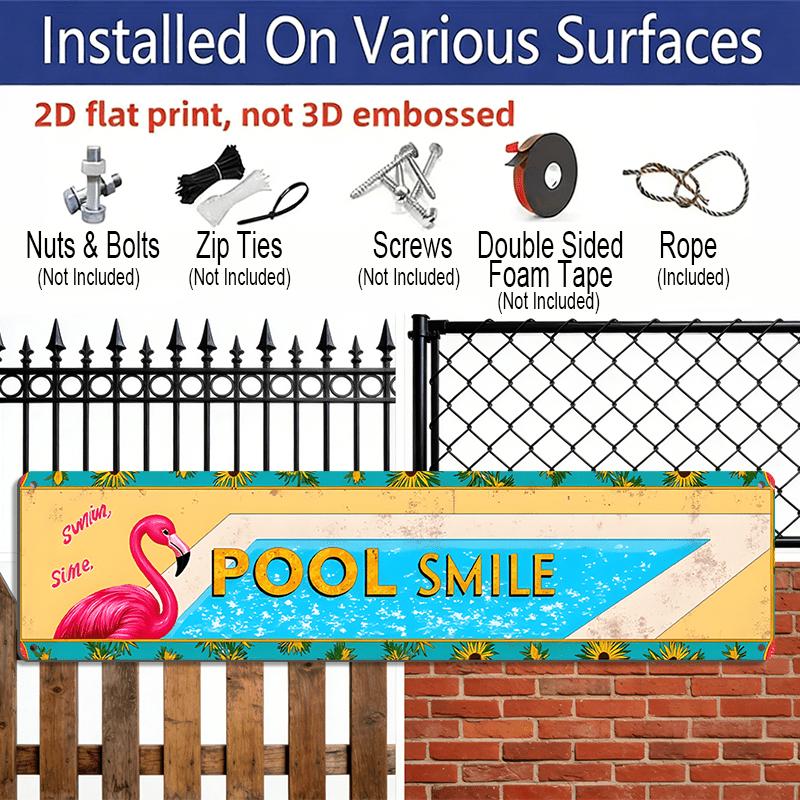2D Flat 1pc Vintage Sign Featuring A Pink Flamingo and The Words 'POOL SMILE.' Made of, This ElegantAluminium Decorative Sign Is Perfect for Homes