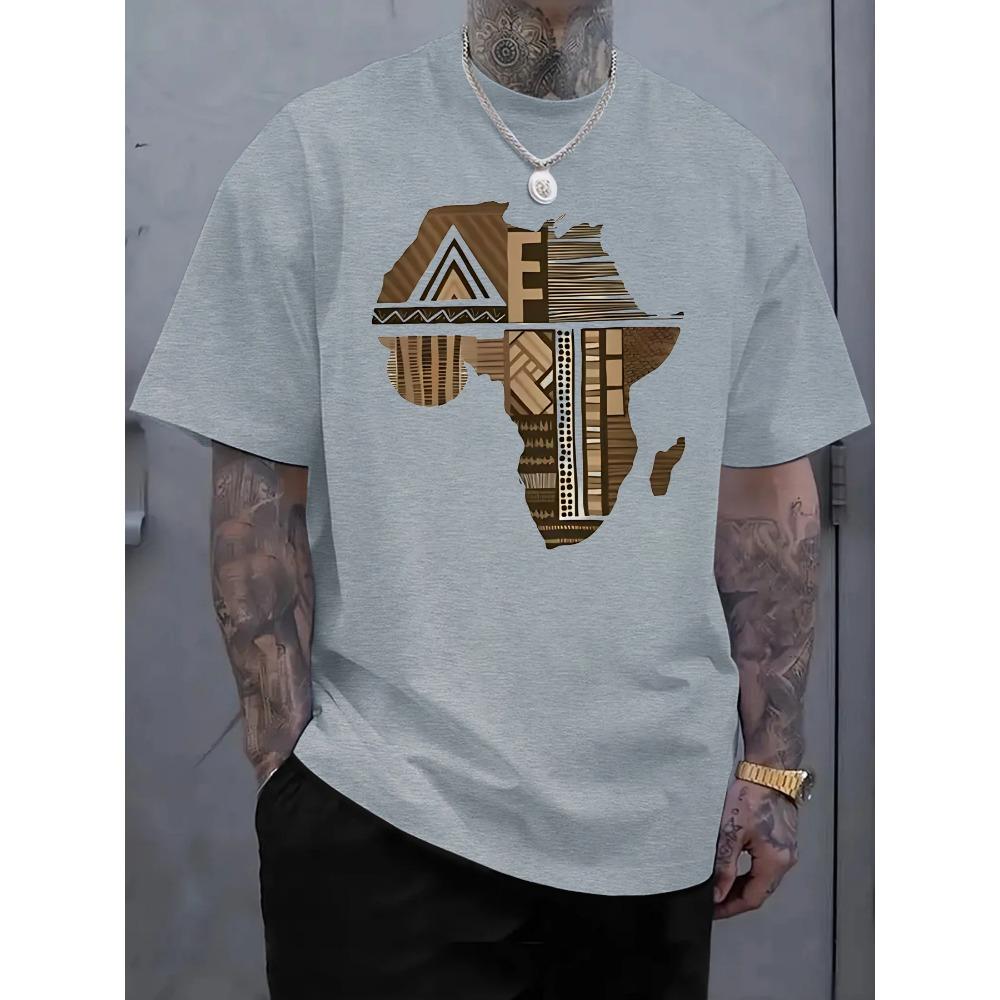 Men's plus size white T-shirt with African style gold print