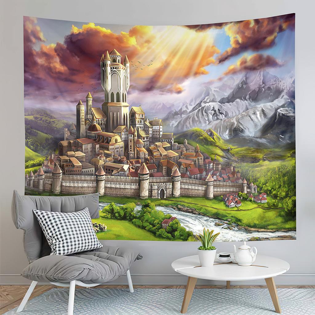 Fantasy Castle Tapestry River Forest Tapestry Fairy Tale World Tapestry Home Living Room Dorm Bedroom Aesthetics Tapestries