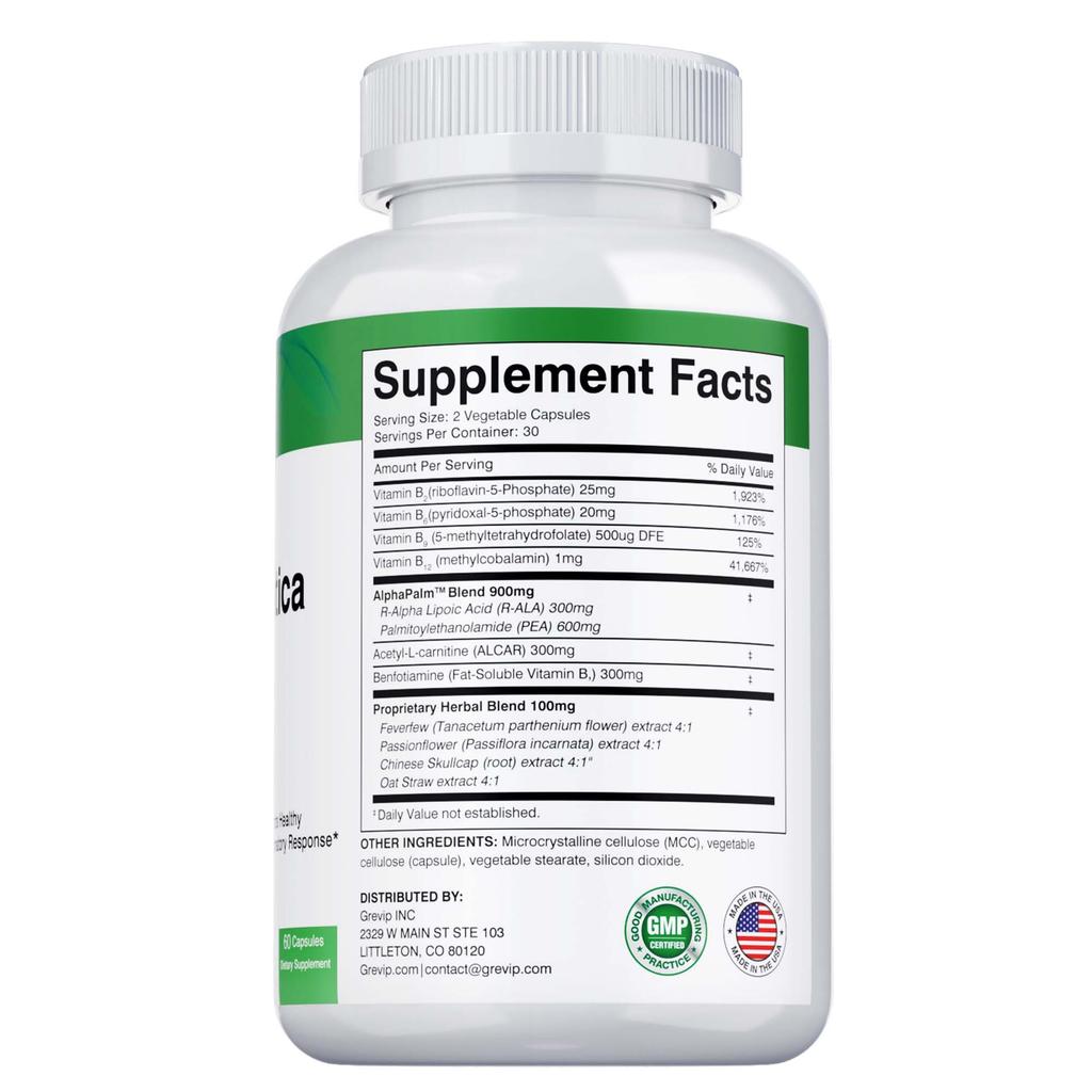 GREVIP Vitamin B Complex, containing alpha-lipoic acid extract, is suitable for adults and is designed to treat sciatic nerve discomfort.