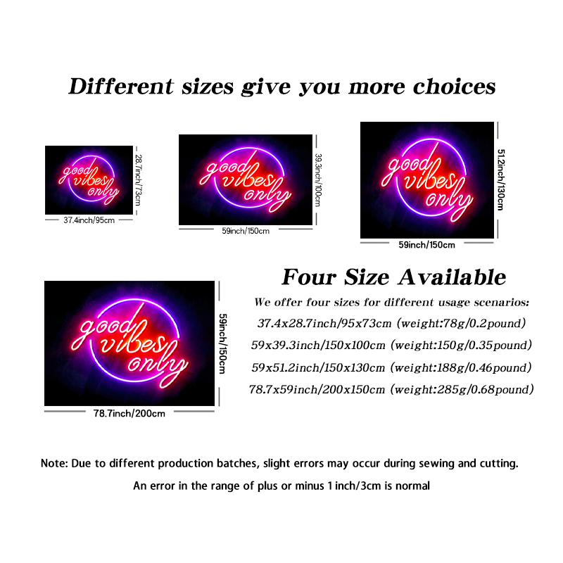 1PC Good Vibes Only fluorescent tapestry, colorful and beautiful UV black light tapestry, room decoration tapestry