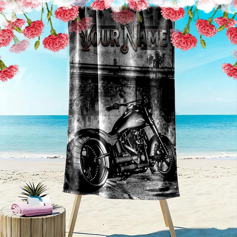 Serviette de plage personnalisée avec impression de motos, grande serviette douce à séchage rapide pour la plage, le camping, la natation