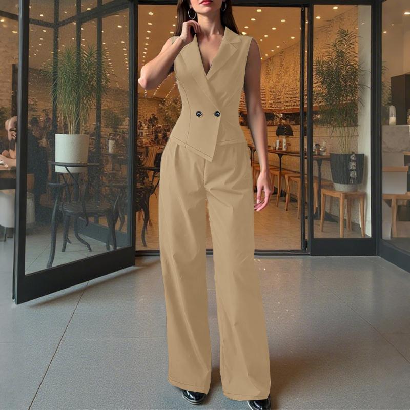 

ZANZEA Женские топы без рукавов и брюки Повседневные костюмы-двойки 2XL хаки