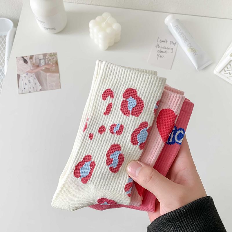 New Heart Strawberry Sweet Love Girl Socks Women'S Middle Tube Socks Cute Lovely