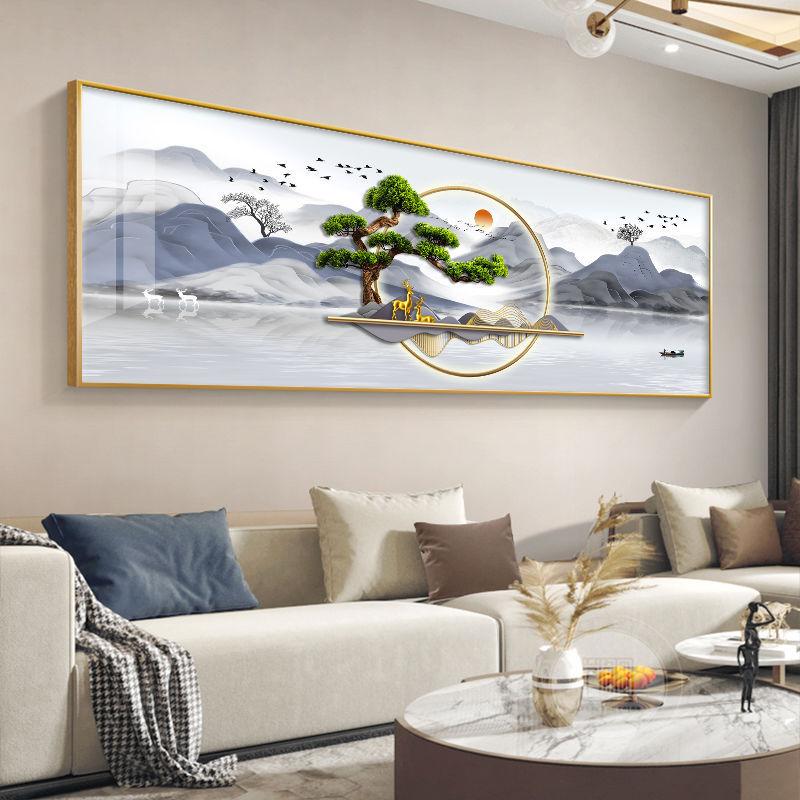 Chinese Style Golden Leaves Deer Canvas Painting Feathers Wall Art Feng Shui Mountain Posters and Prints Living Room No Frame