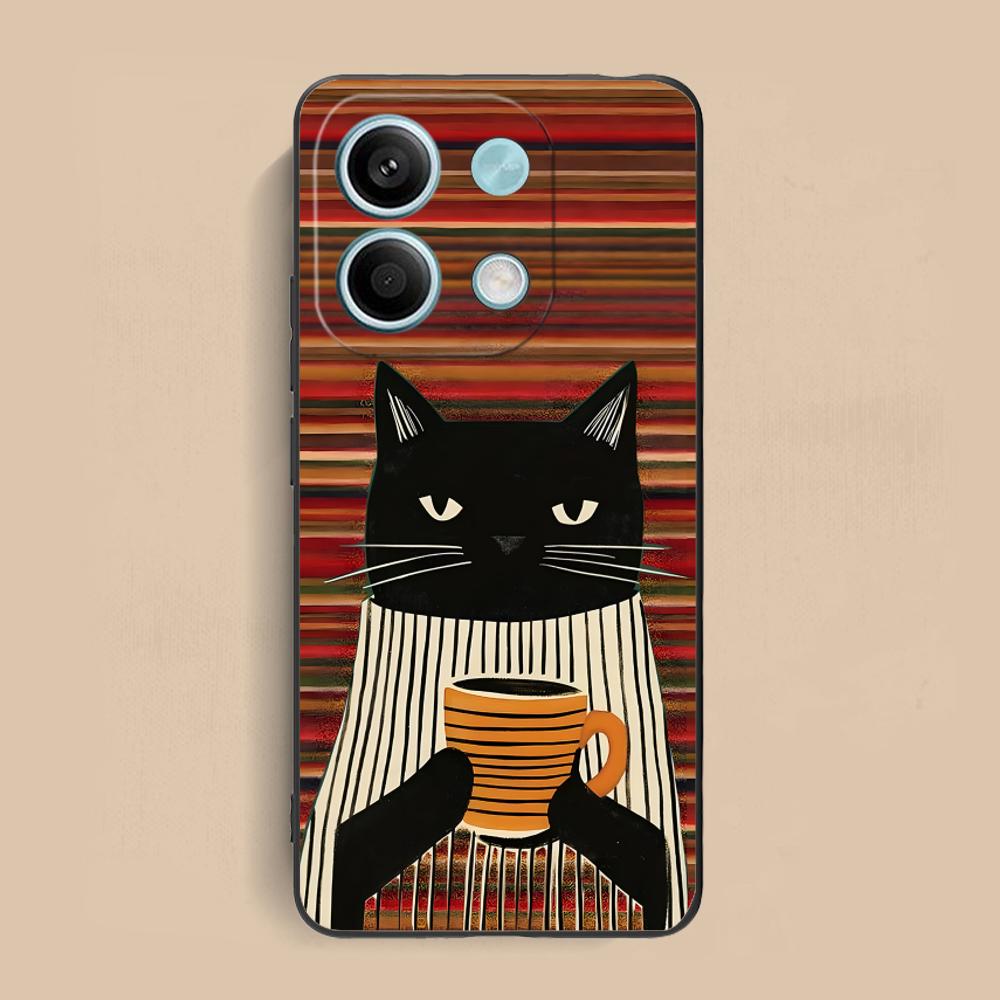 Cute Coffee Cat Matte TPU Mobile Phone Case for Xiaomi Redmi 15 14 13 12 A5 3 2 1 C Plus 4G 5G Colorful Printing Cover