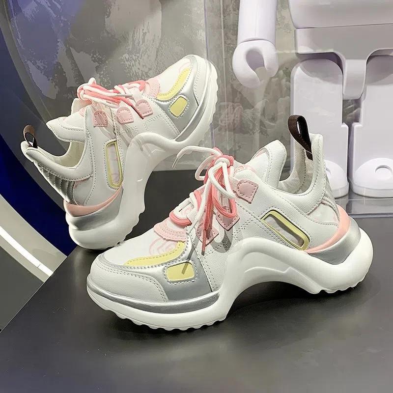 Fashion New Casual Dad Chunky Sneakers Casual Vulcanized Shoes Woman High Platform Vulcanize Sneakers Lace Up White Sneakers Women 2025