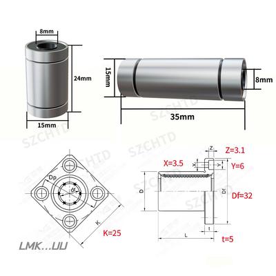 LM8UU Serie 8mm Binnendiameter Lineair Lager, LMK8UU Flens, Slijtvast, Soepel.