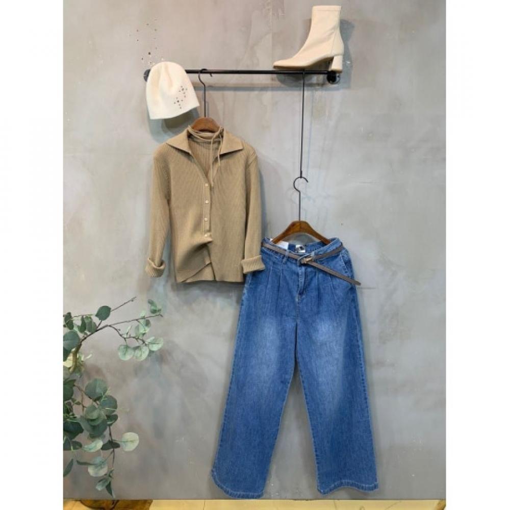 C S In The Room Ykk Zipper waShIng pIntuCk Wide Denim pantS 2Color 5Size