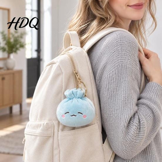 Cute Schoolbag Accessory Bun Plush Keychain Soft Macaron Color Bag Charm Stress Charm for Backpacks Relief Toy with Metal Ring And Keys Holiday