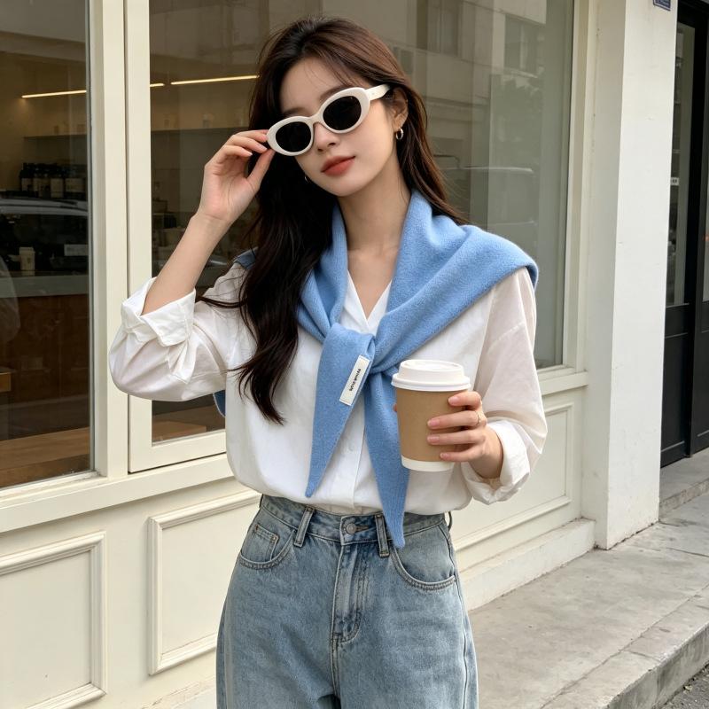 Lazy wind triangle scarf women's autumn and winter warm neck protection scarf blended solid color air-conditioned room large shawl outside