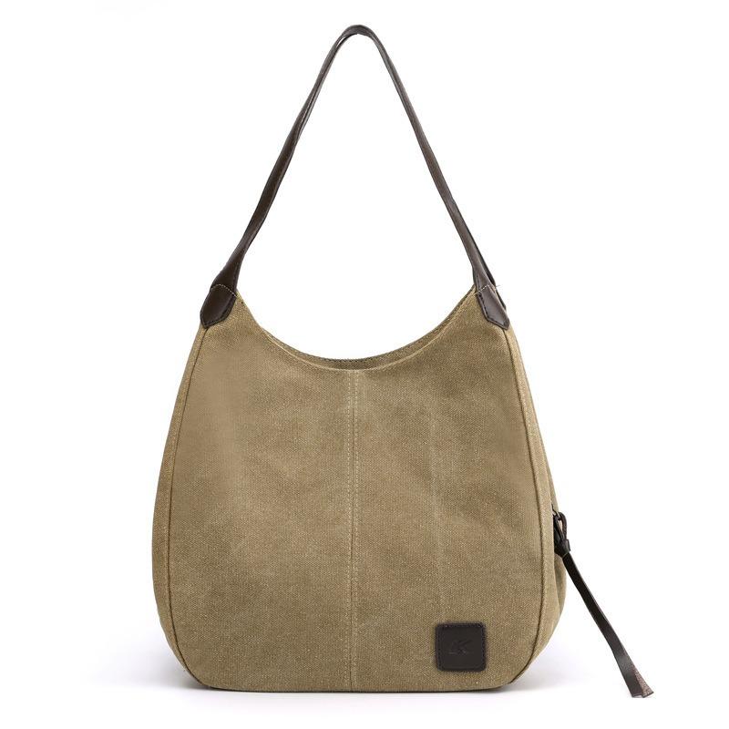 Canvas Bag Women's Bag Fashion with Artistic Simple Single Shoulder Handbag Multi-layer Leisure Large Bag