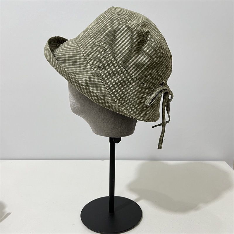Spring and Summer Plaid Crimped Bucket Hat Women's Big Eaves Quick-drying Sunshade Sunscreen Basin Hat