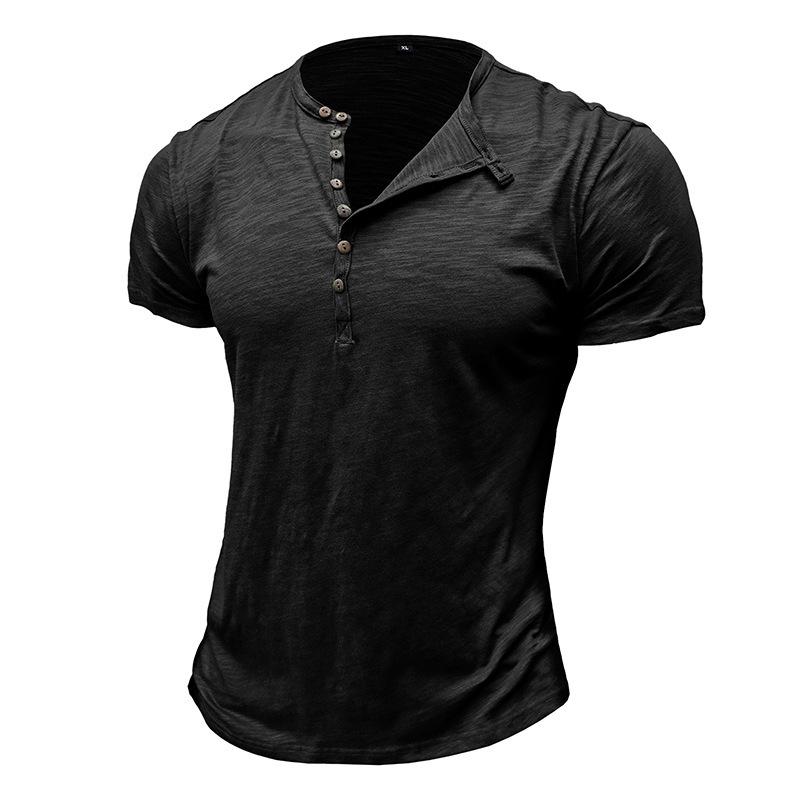 Men's Bamboo Cotton Henley T-Shirt - Short-Sleeve Outdoor European and American Style