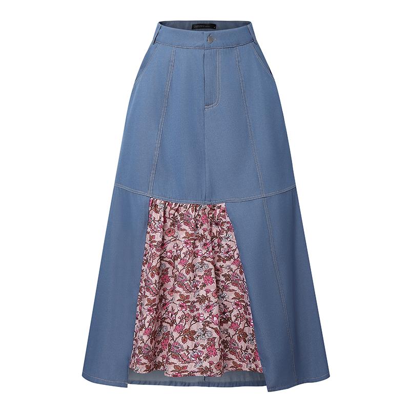 ZANZEA Women Print Patchwork Loose Casual A-line Long Skirts