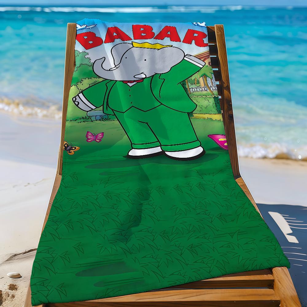 

Cartoon Book Elephant Babar Towel Sports Quick Dry Travel Camping Gear Sandproof Soft Light Large Beach Towel W30*H60(CM)