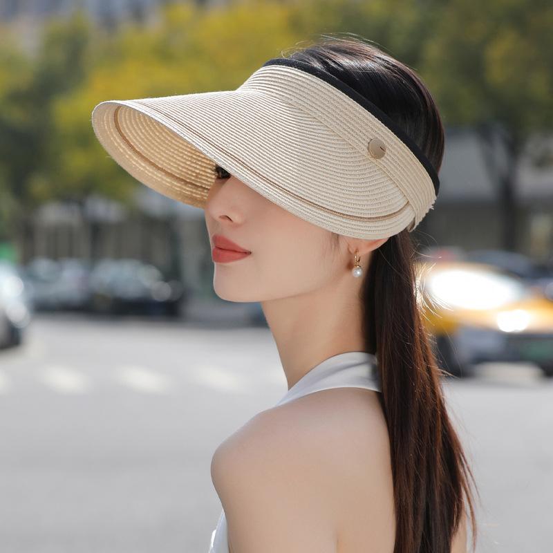 Summer hat women's fashion straw empty top hat outdoor sun protection sun hat solid color simple sun hat