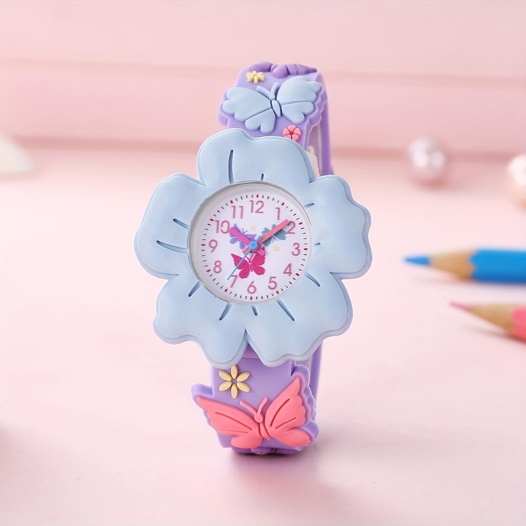 Cute 3D Flower & Butterfly Watch with Soft PVC Case - Youngsters's Learning Clock, Analog Quartz Movement Wristwatch for &, - (Low Voltage)